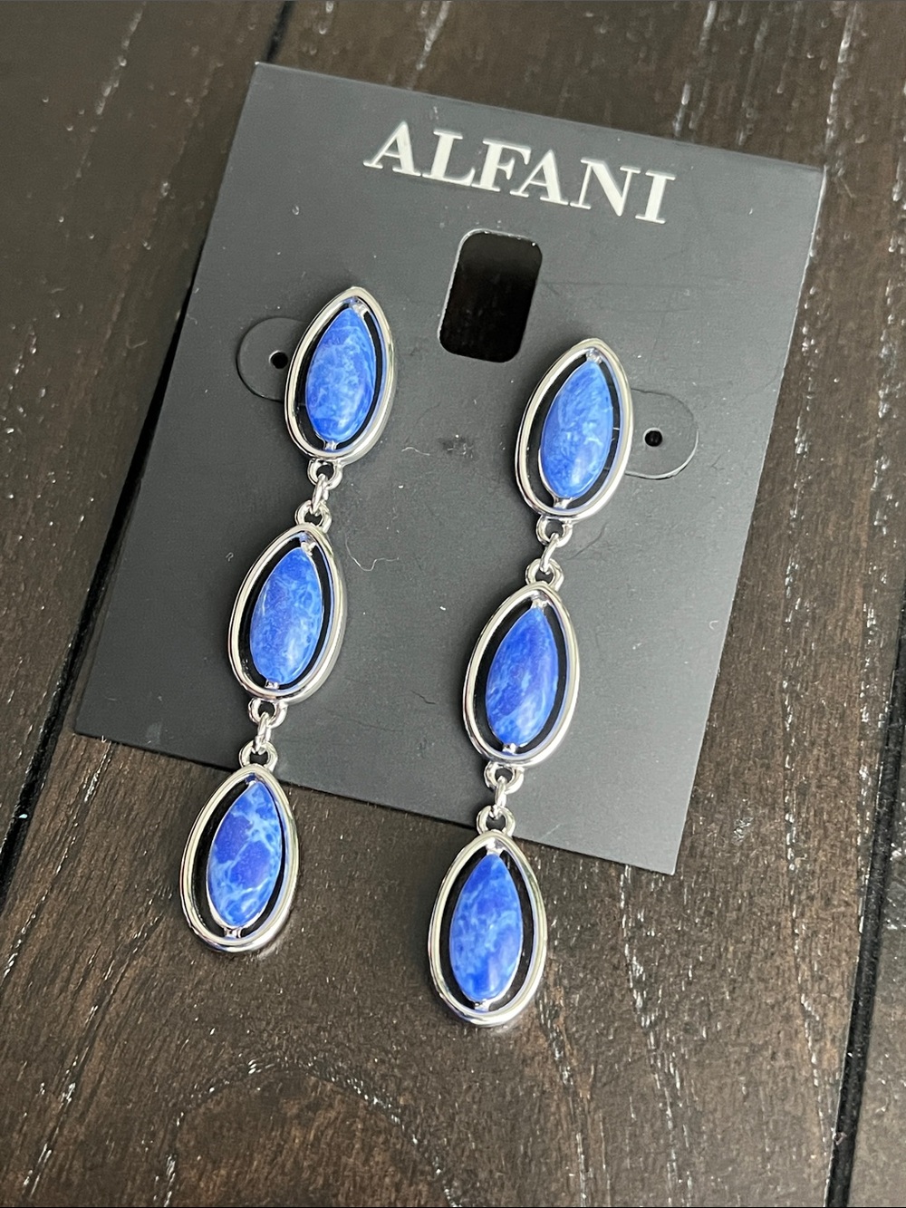 Alfani Royal Blue Three-Teardrop Dangle Earrings